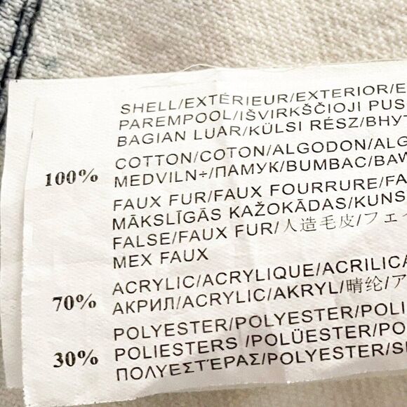 Somedays Lovin Acid Wash Faux Fur Patchwork Asymmetric Zip Closure & Pockets S - Picture 12 of 12